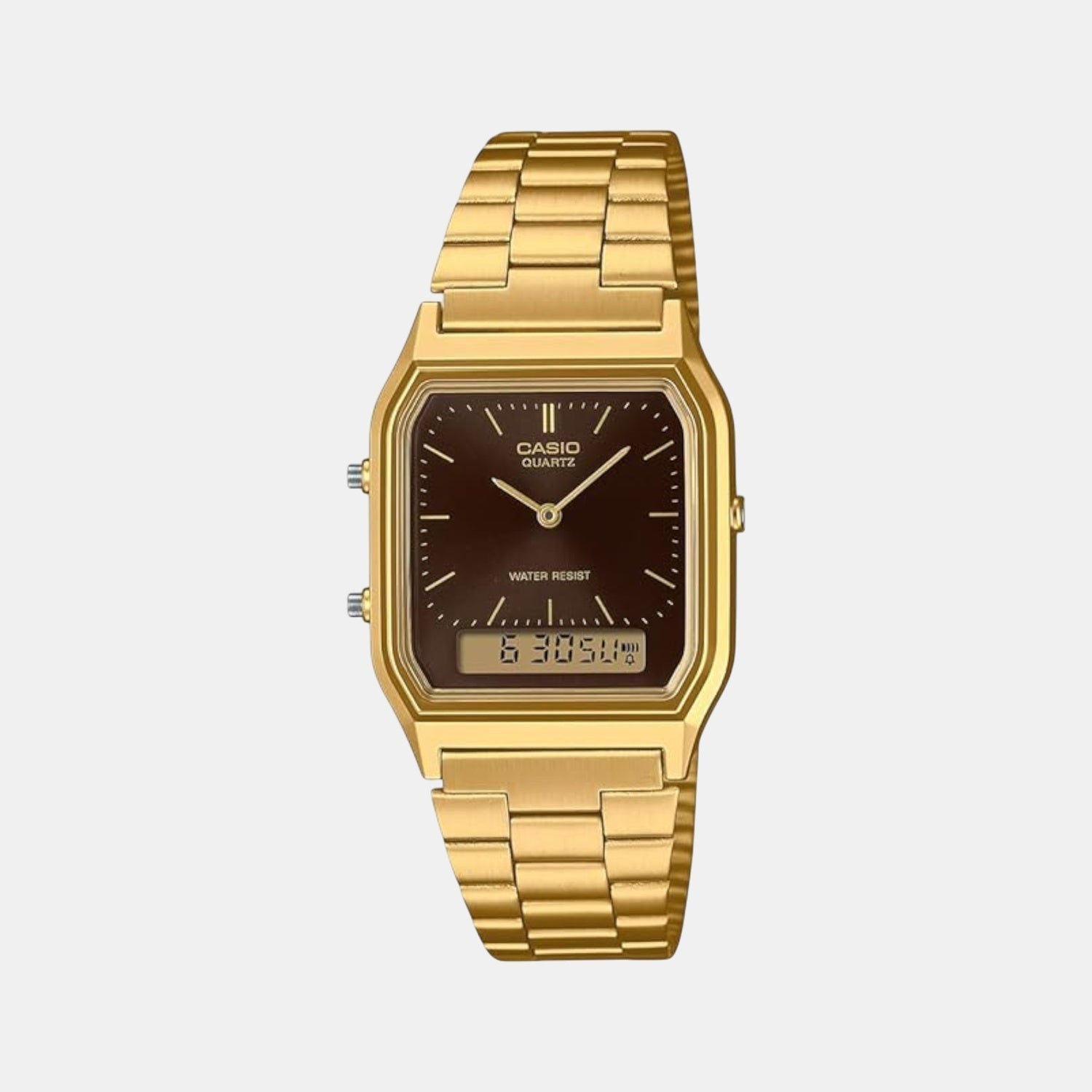 Vintage Unisex Quartz Brown Dial Analog-Digital Stainless Steel Watch D369