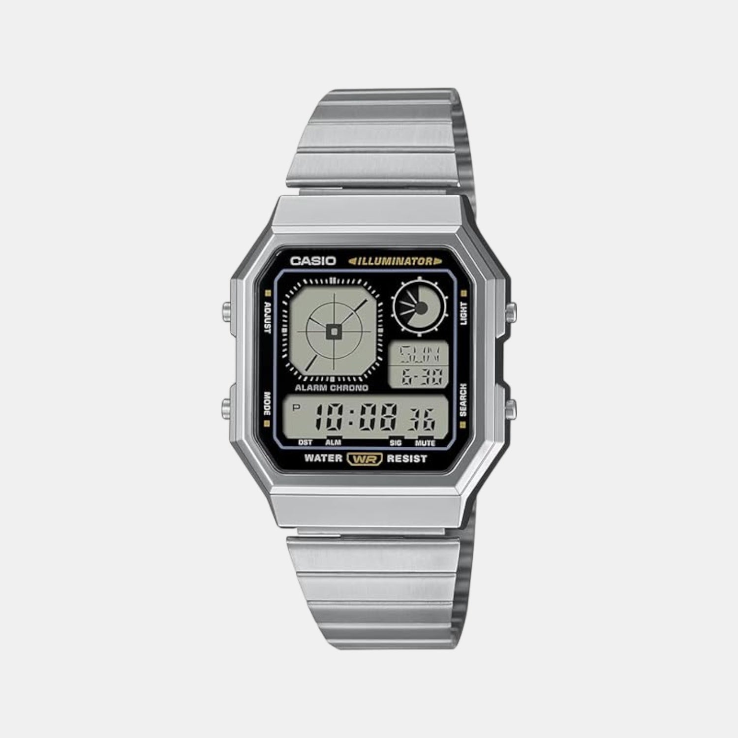 Vintage Unisex Quartz Black Dial Digital Stainless Steel Watch D388