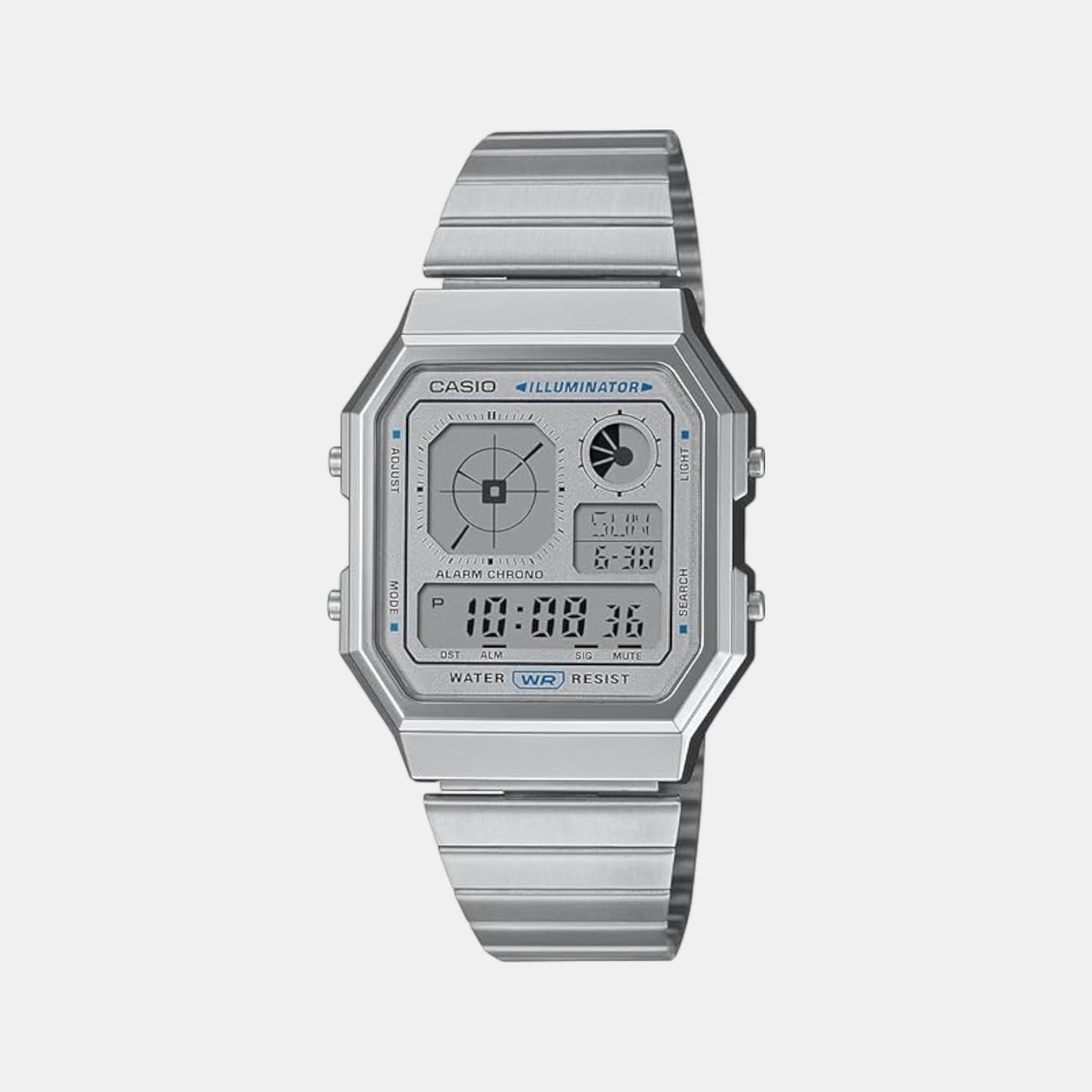 Vintage Unisex Quartz Silver Dial Digital Stainless Steel Watch D389