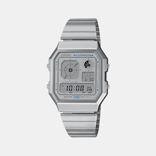 Vintage Unisex Quartz Silver Dial Digital Stainless Steel Watch D389