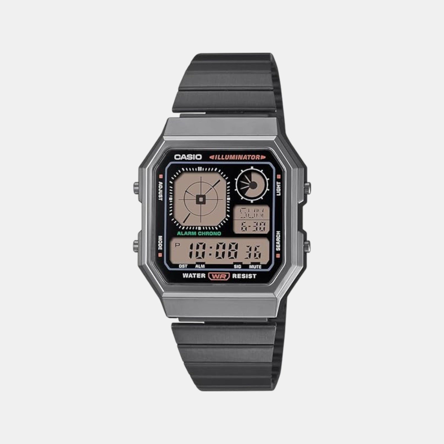Vintage Unisex Quartz Black Dial Digital Stainless Steel Watch D391