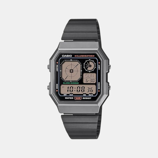 Vintage Unisex Quartz Black Dial Digital Stainless Steel Watch D391