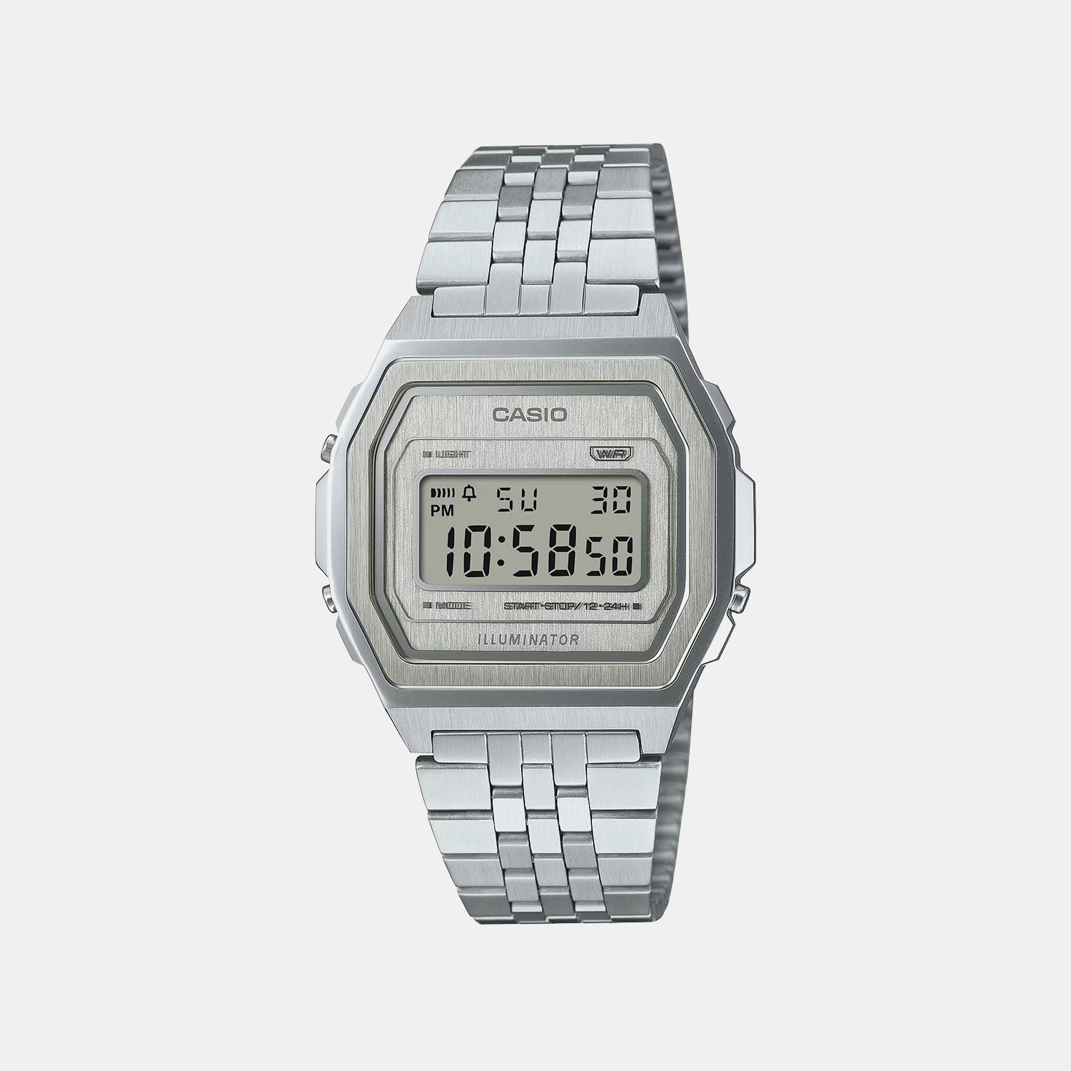 Vintage Unisex Quartz Silver Dial Digital Stainless Steel Watch D400