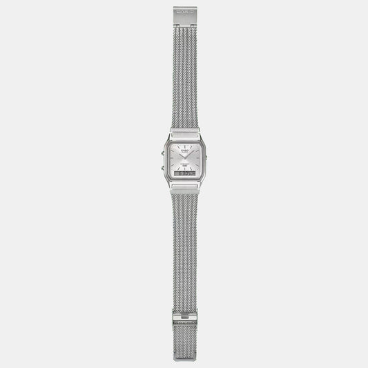 Classics Men Quartz Silver Dial Analog-Digital Leather Watch D418