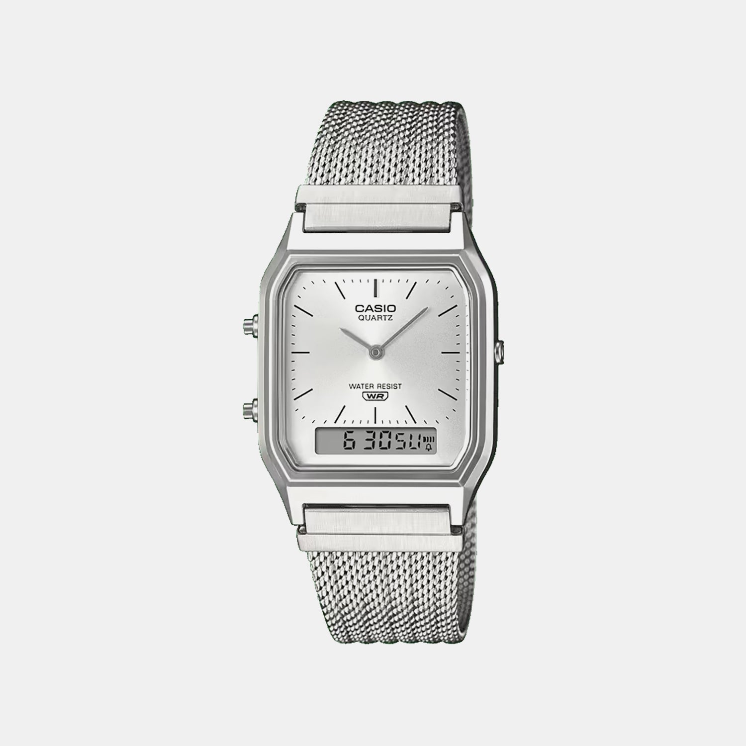 Classics Men Quartz Silver Dial Analog-Digital Leather Watch D418