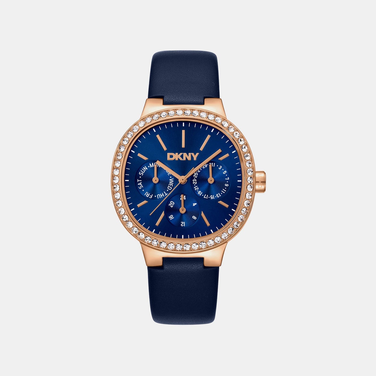 Evening Women Quartz Blue Dial Multi-Function Leather Watch DK1L084L0035