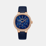 Evening Women Quartz Blue Dial Multi-Function Leather Watch DK1L084L0035