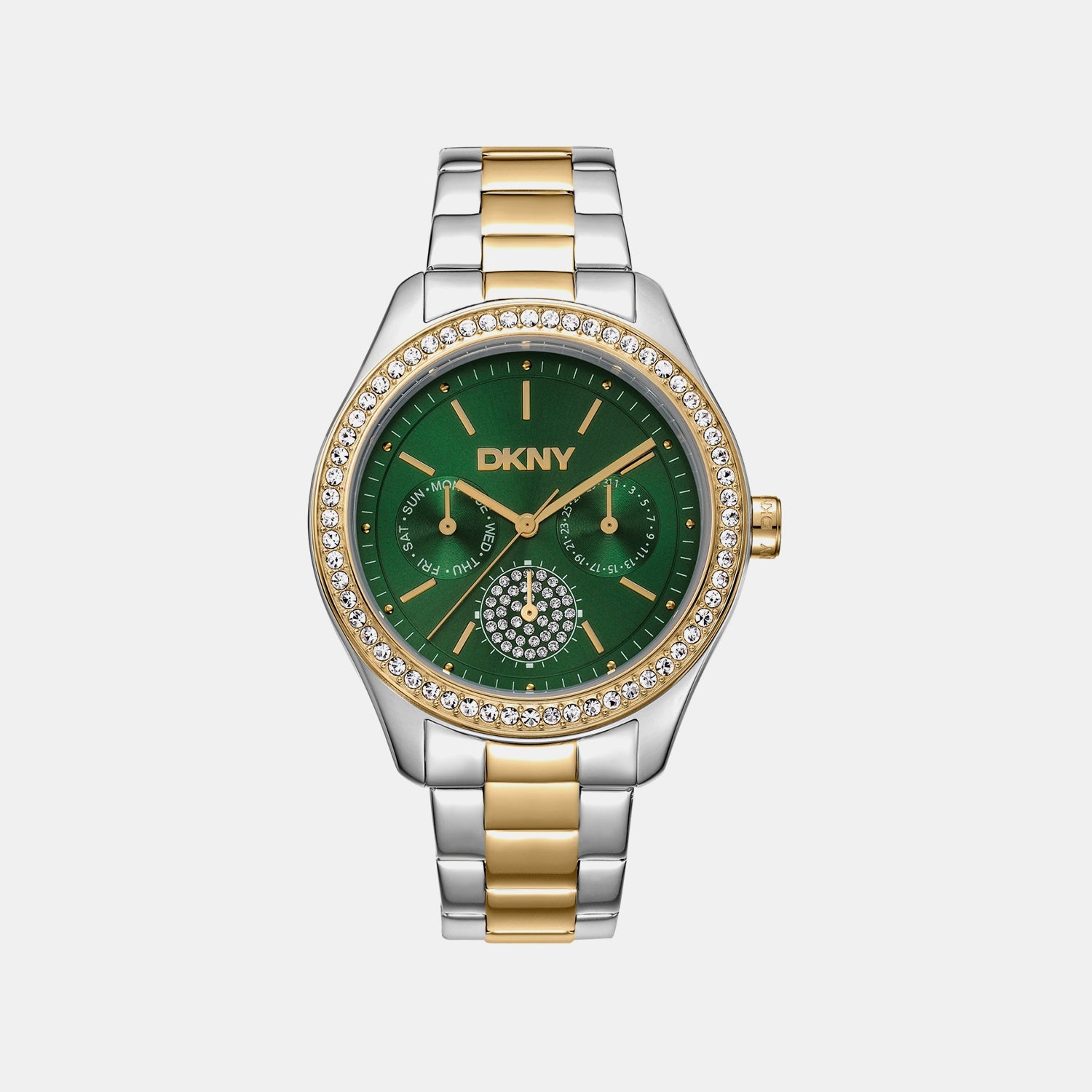 Evening Women Quartz Green Dial Multi-Function Stainless Steel Watch DK1L129M0085