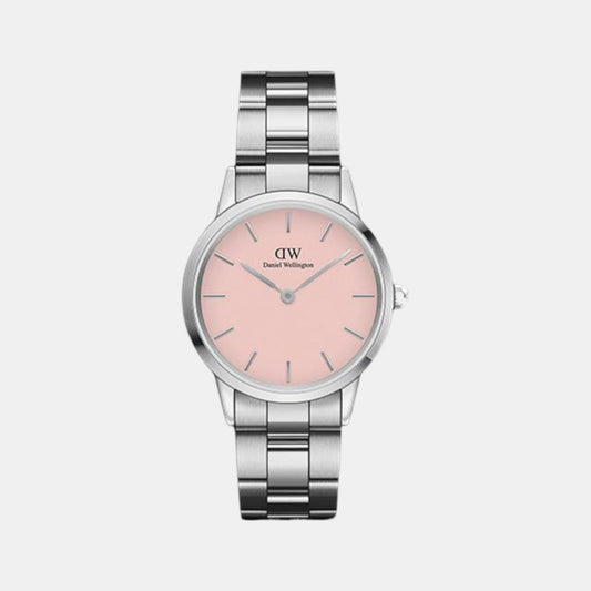 Iconic Women Quartz Pink Dial Analog Stainless Steel Watch DW00100536
