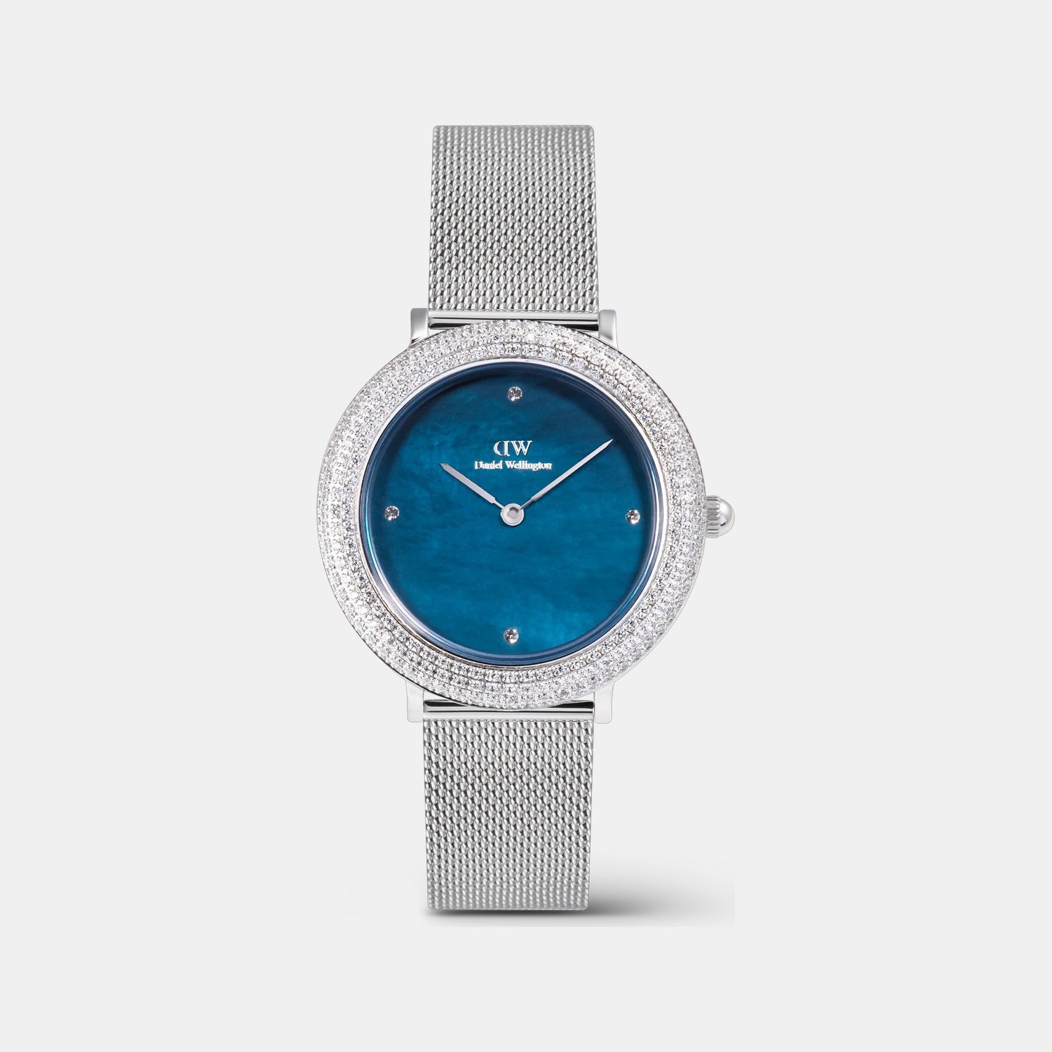 Crystal Bezel Women Quartz Blue Dial Analog Stainless Steel Watch DW00100825K