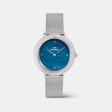 Crystal Bezel Women Quartz Blue Dial Analog Stainless Steel Watch DW00100825K