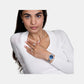 Crystal Bezel Women Quartz Blue Dial Analog Stainless Steel Watch DW00100825K