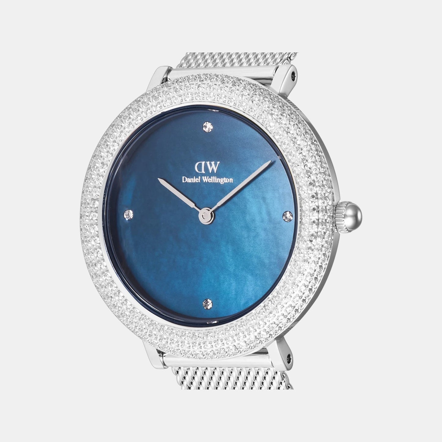 Crystal Bezel Women Quartz Blue Dial Analog Stainless Steel Watch DW00100825K