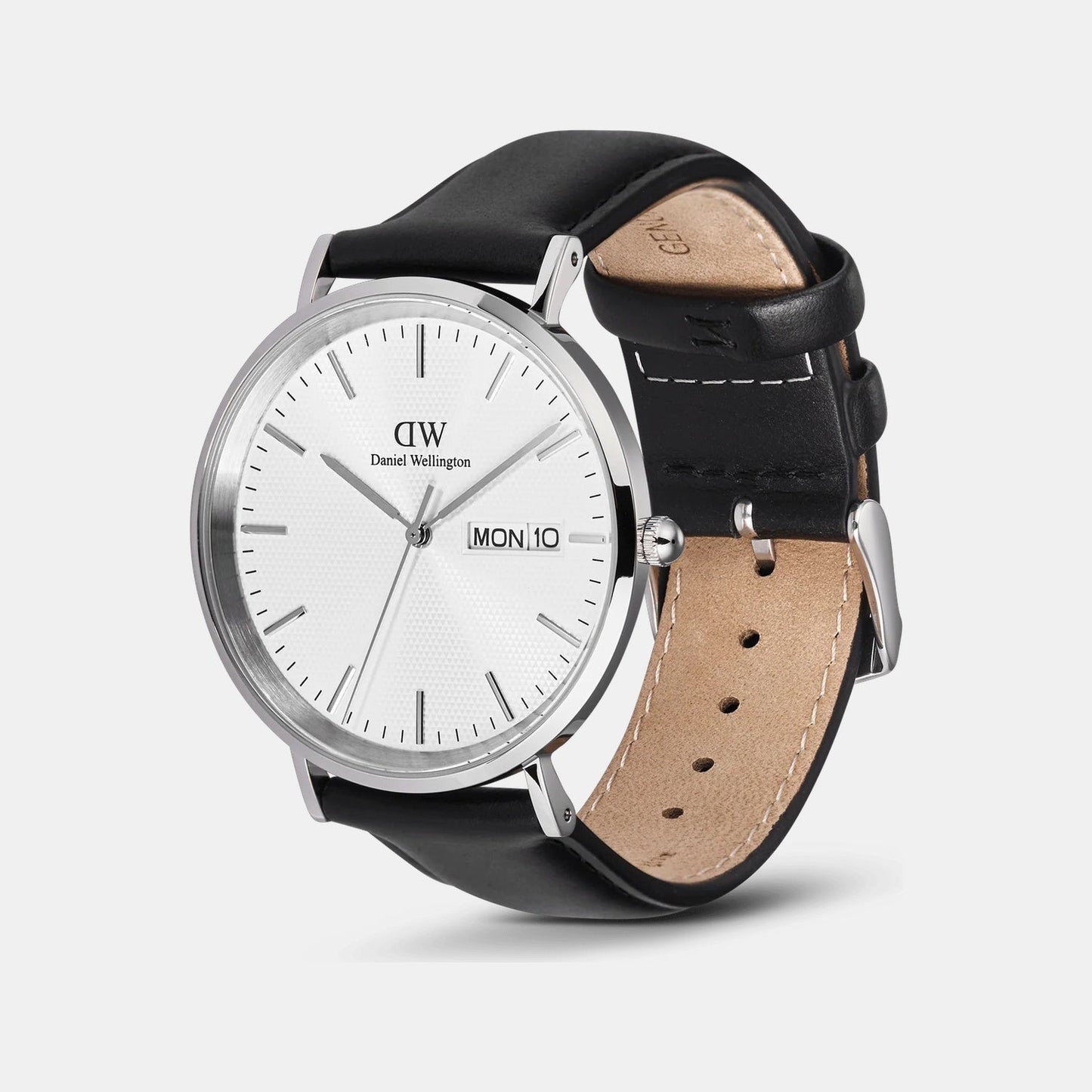 Classic Day Date Men Quartz White Dial Analog Leather Watch DW00100832K