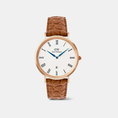 Classic Men Quartz White Dial Analog Leather Watch DW00100918K