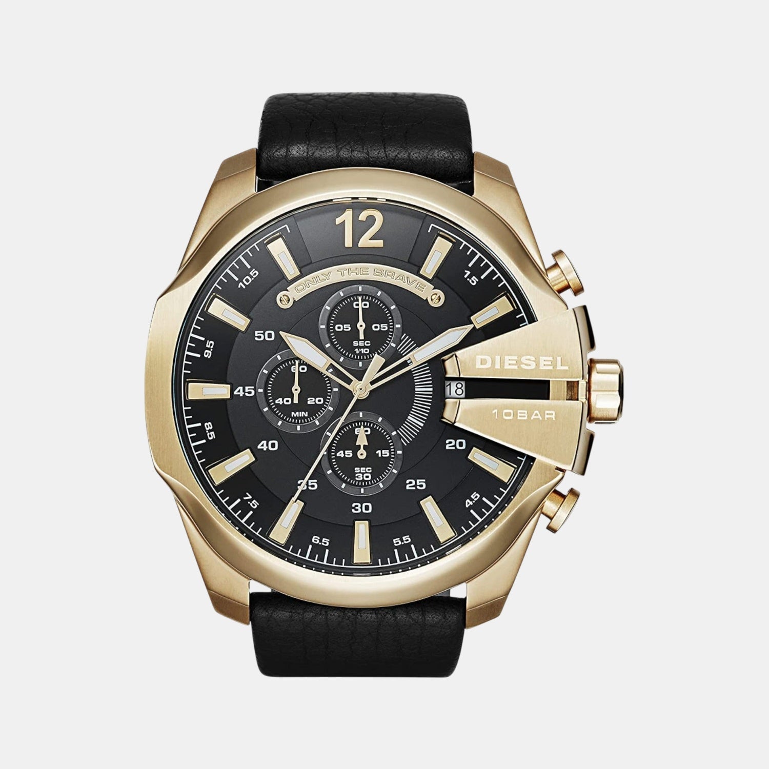 Mega Chief Men Quartz Black Dial Chronograph Leather Watch DZ4344