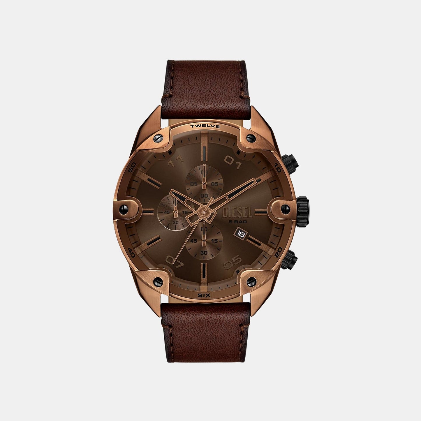 Men Quartz Brown Dial Analog Leather Watch DZ4698