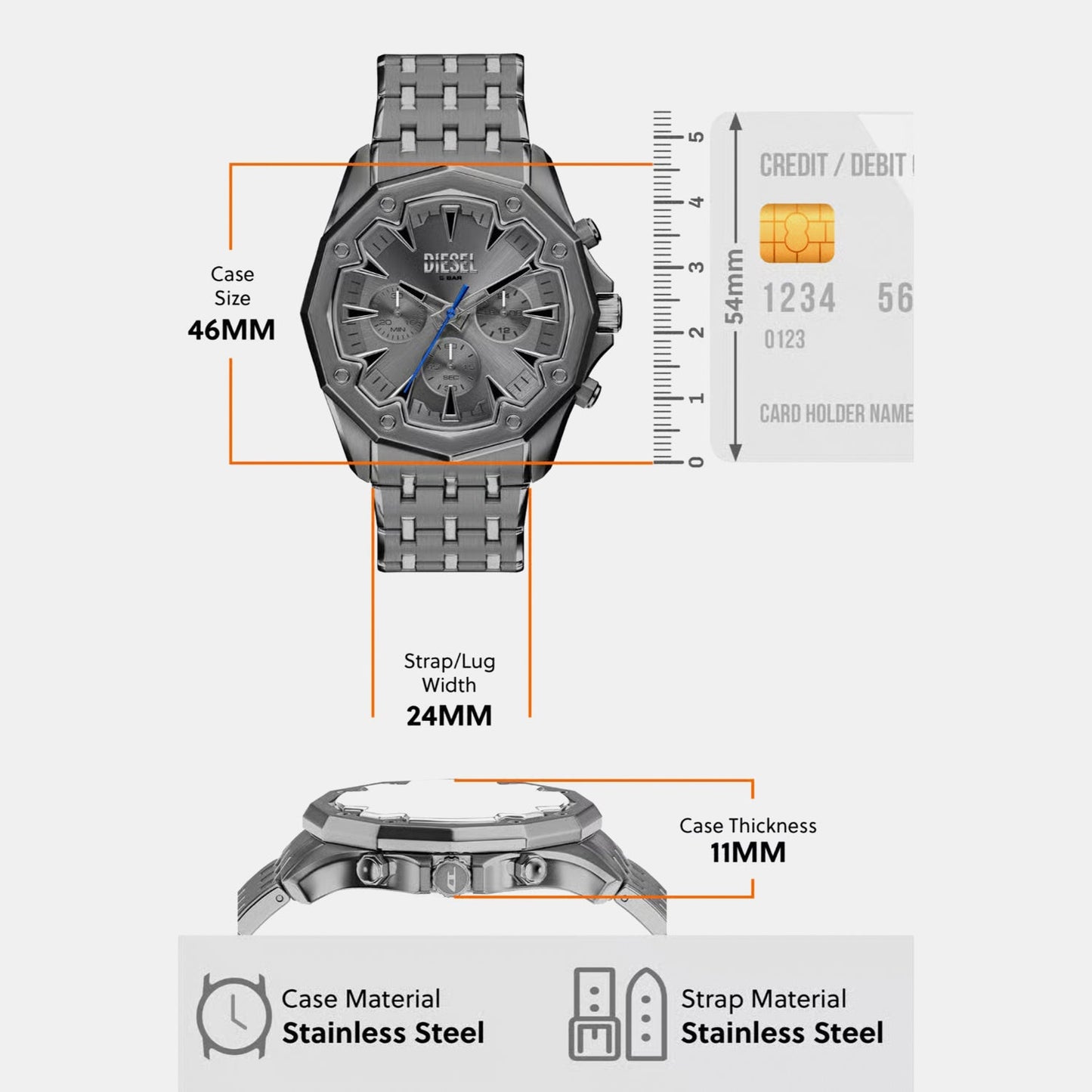 Stinger Men Quartz Grey Dial Chronograph Stainless Steel Watch DZ4708