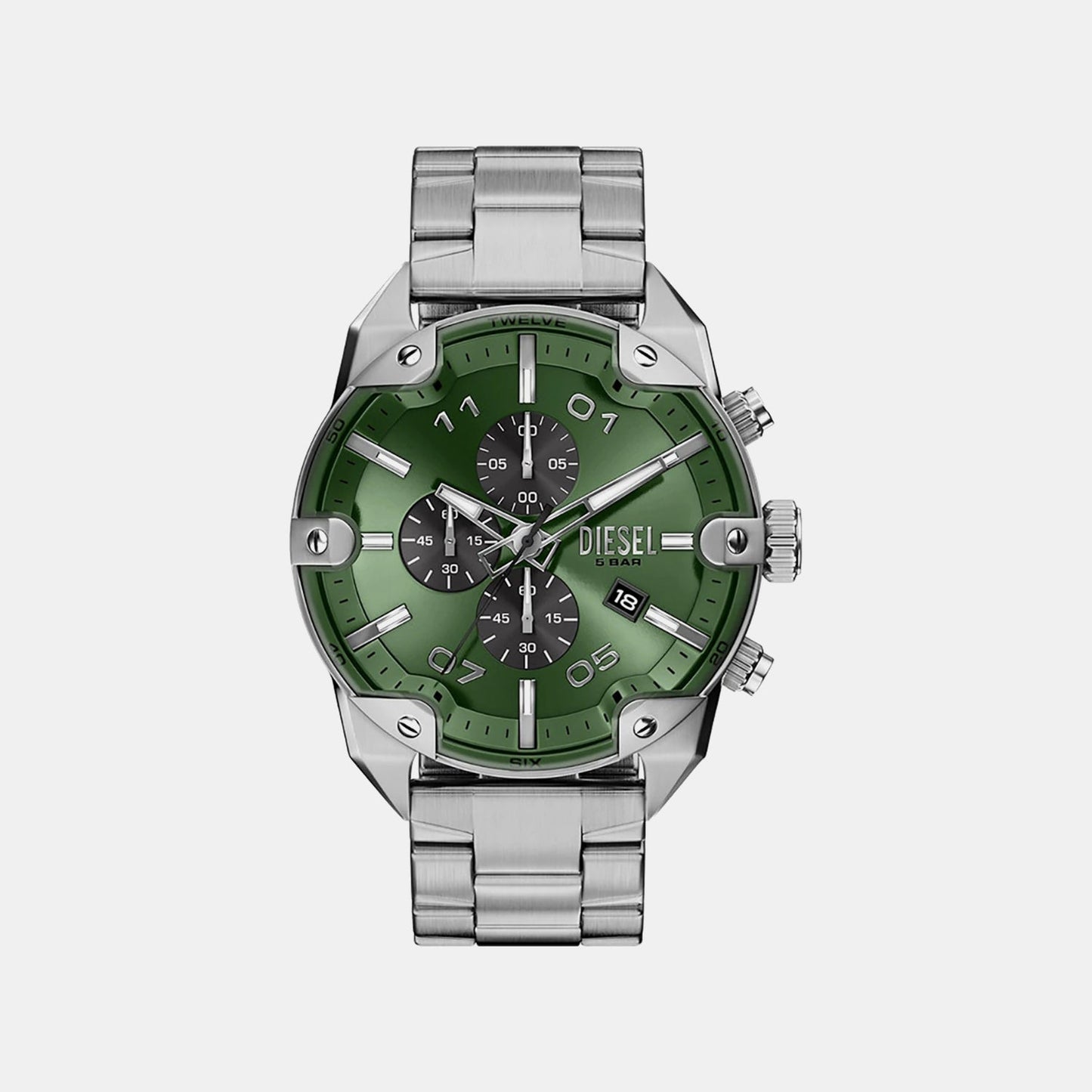 Spiked Men Quartz Green Dial Chronograph Stainless Steel Watch DZ4712