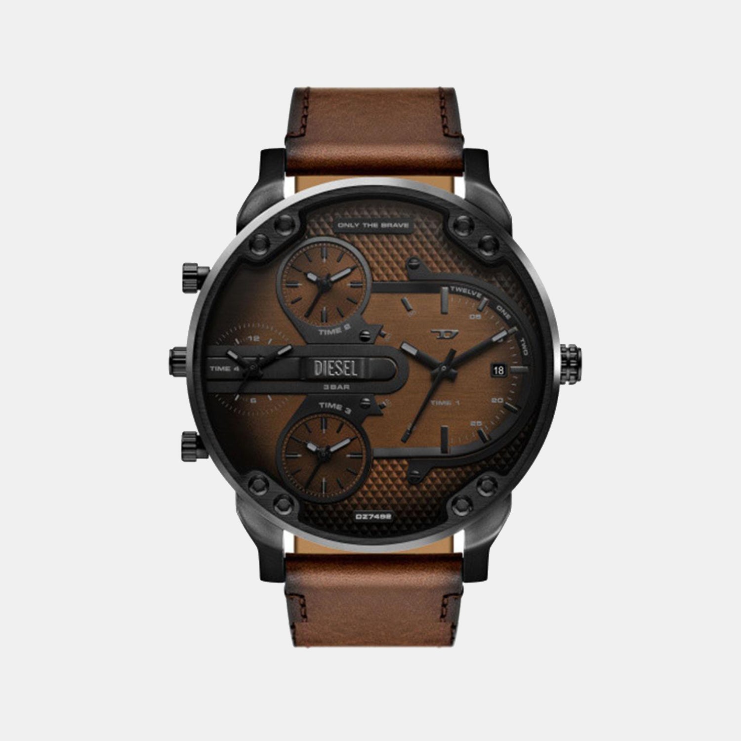 Mr. Daddy Slim Men Quartz Brown Dial Chronograph Leather Watch DZ7492