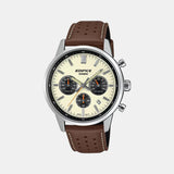 Edifice Men Quartz Cream Dial Multi-Function Leather Watch ED657