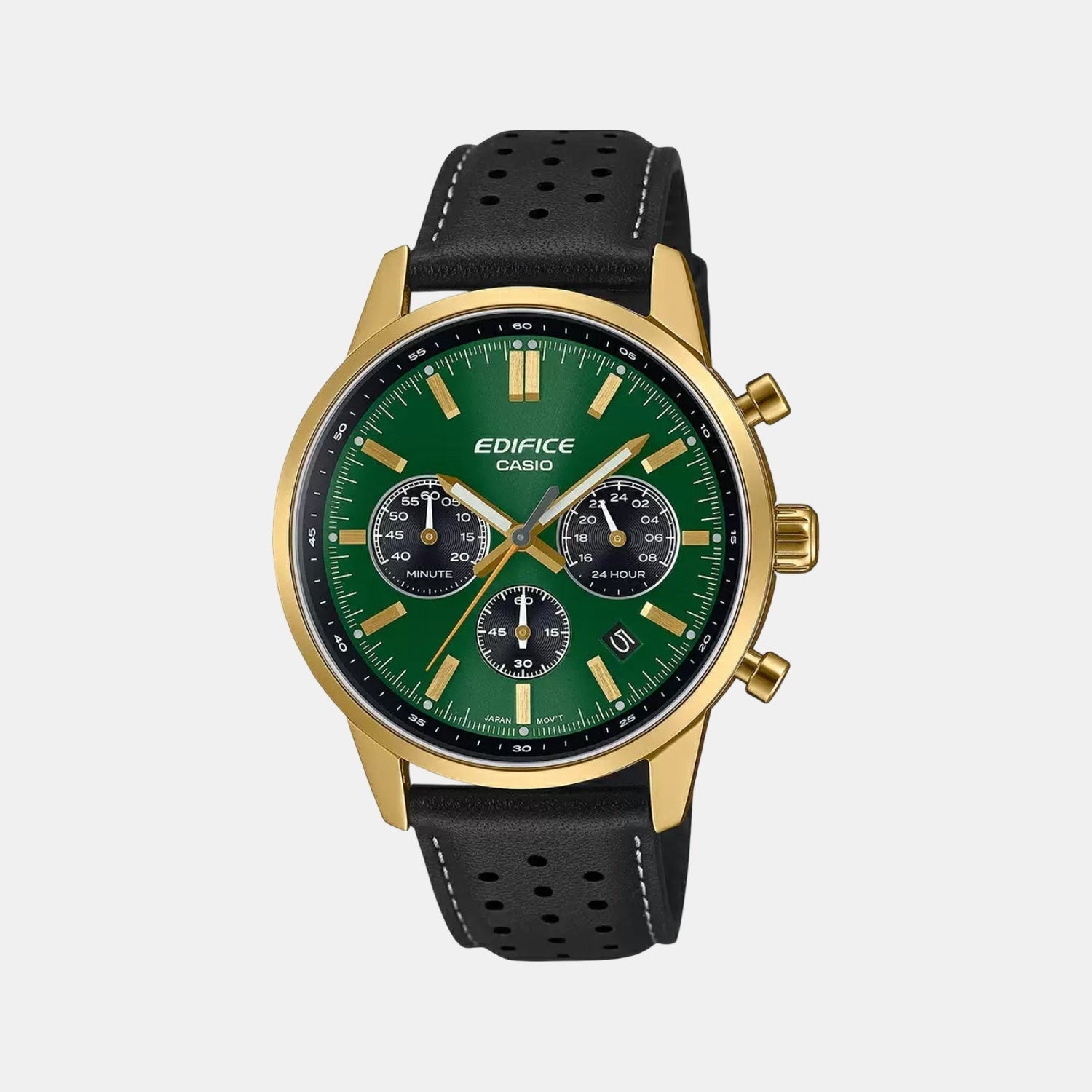 Edifice Men Quartz Green Dial Multi-Function Leather Watch ED658