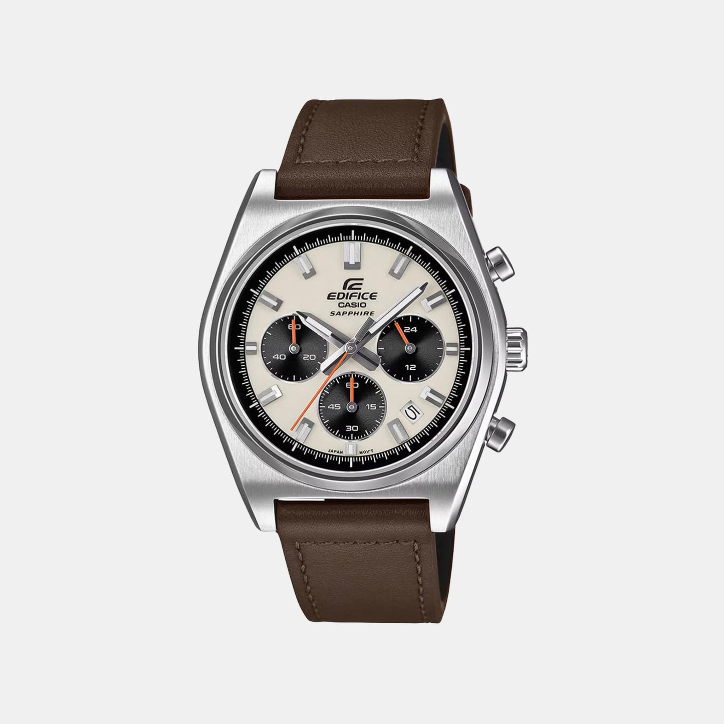 Edifice Men Quartz Cream Dial Chronograph Leather Watch ED690
