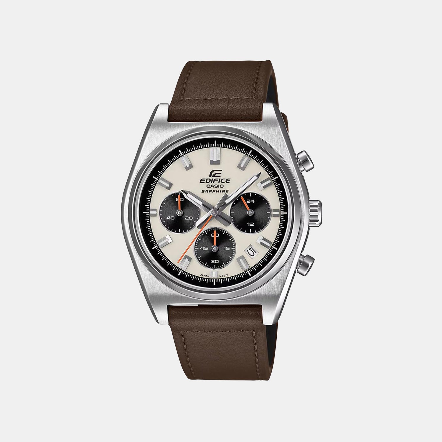 Edifice Men Quartz Cream Dial Chronograph Leather Watch ED690