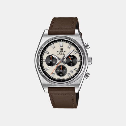 Edifice Men Quartz Cream Dial Chronograph Leather Watch ED690