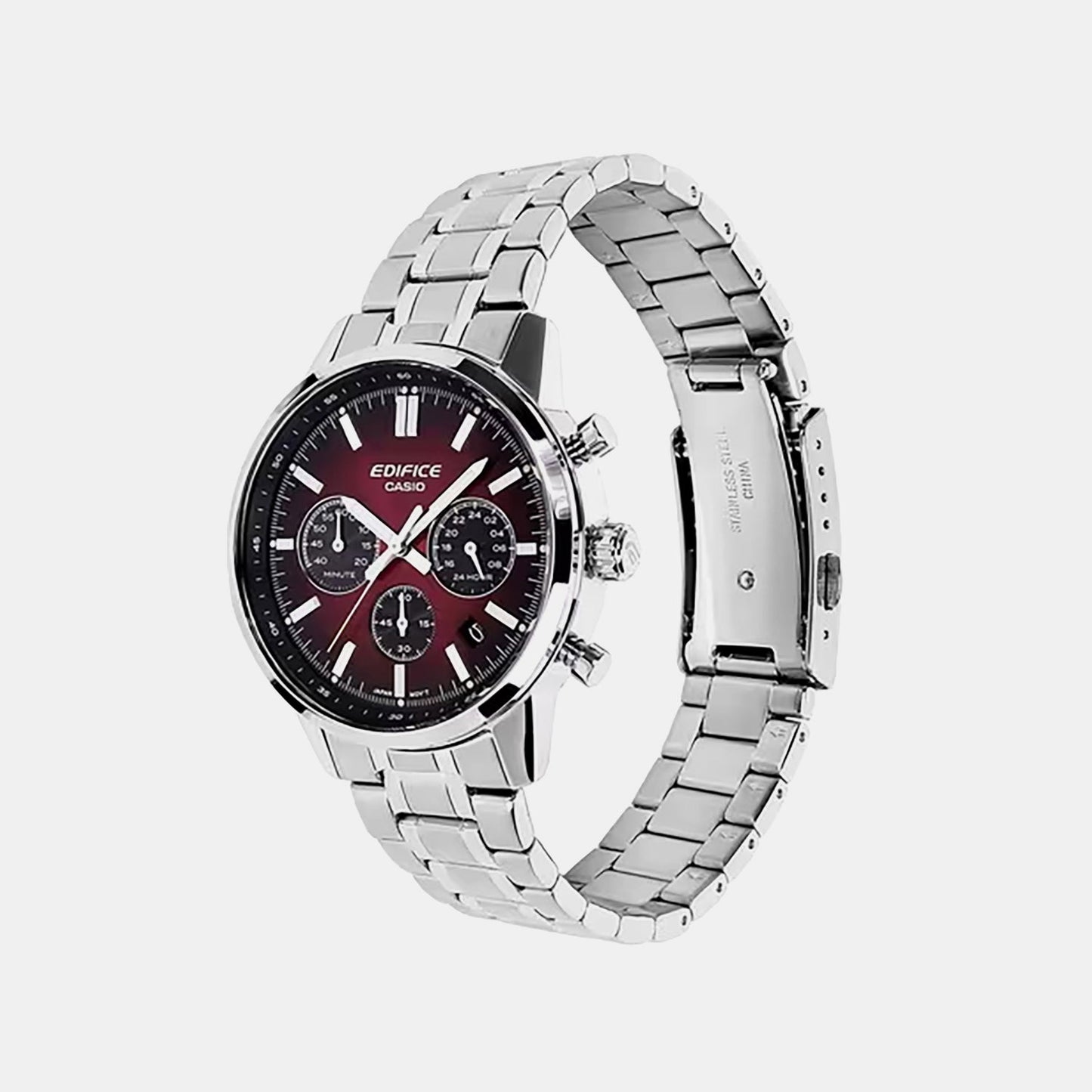 Edifice Men Quartz Maroon Dial Chronograph Stainless Steel Watch ED695