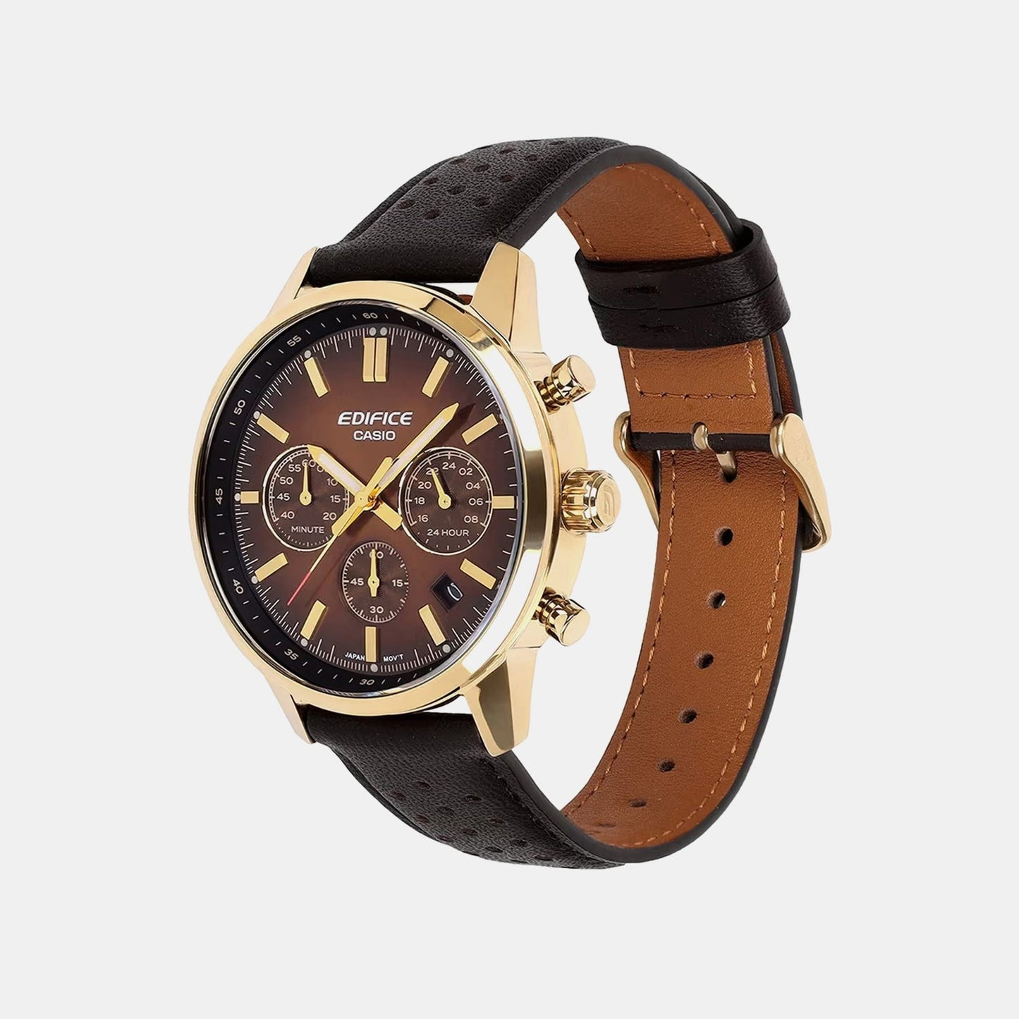 Edifice Men Quartz Brown Dial Analog Leather Watch ED696