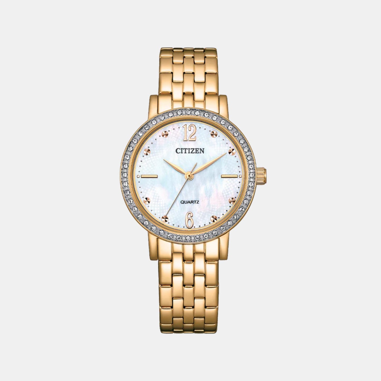 Classic Women Quartz Mother Of Pearl Dial Analog Stainless Steel Watch EL3103-57D