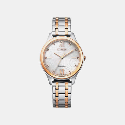 Women Quartz Ivory Dial Analog Stainless Steel Watch EM0506-77A