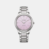 Women Solar Pink Dial Analog Stainless Steel Watch EM1220-58X