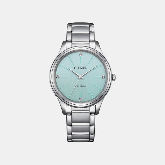 Women Solar Blue Dial Analog Stainless Steel Watch EM1220-58Y
