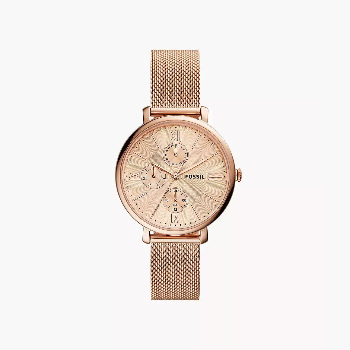Fossil Jacqueline Multifunction Rose Gold-Tone Stainless Steel Mesh Watch