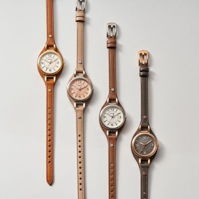 Fossil Carlie Three-Hand Black LiteHide™ Leather Watch