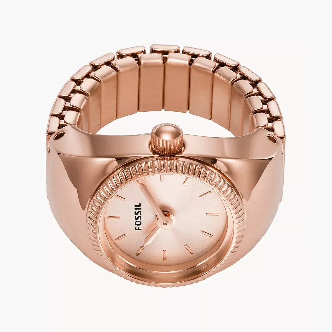 Fossil Watch Ring Two-Hand Rose Gold-Tone Stainless Steel