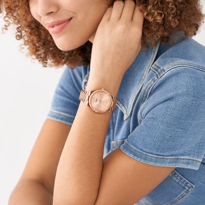 Fossil Scarlette Three-Hand Date Rose Gold-Tone Stainless Steel Watch
