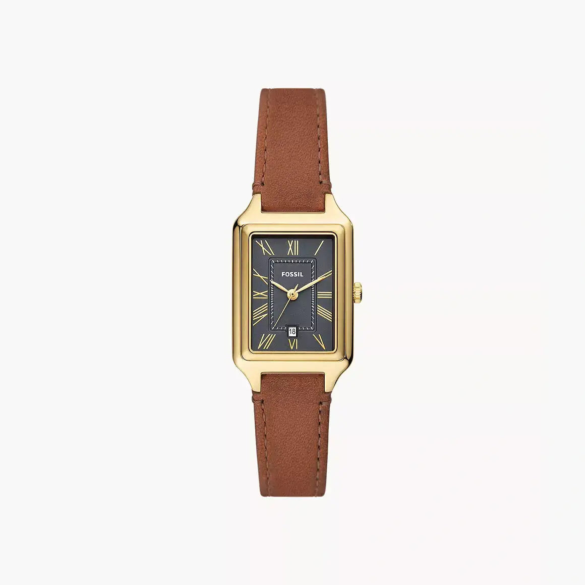 Fossil Raquel Three-Hand Date Medium Brown LiteHide™ Leather Watch