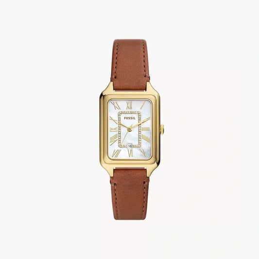 Fossil Raquel Three-Hand Date Medium Brown LiteHide™ Leather Watch