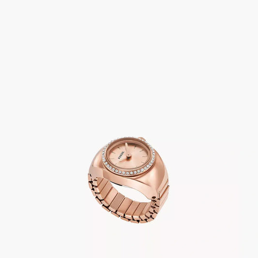 Fossil Watch Ring Two-Hand Rose Gold-Tone Stainless Steel
