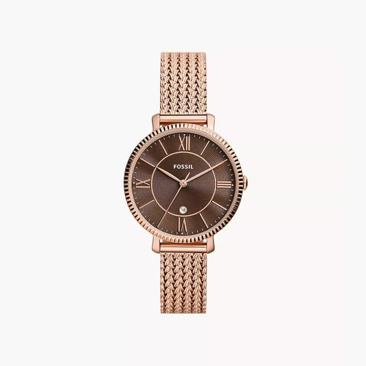 Fossil Jacqueline Three-Hand Date Rose Gold-Tone Stainless Steel Mesh Watch