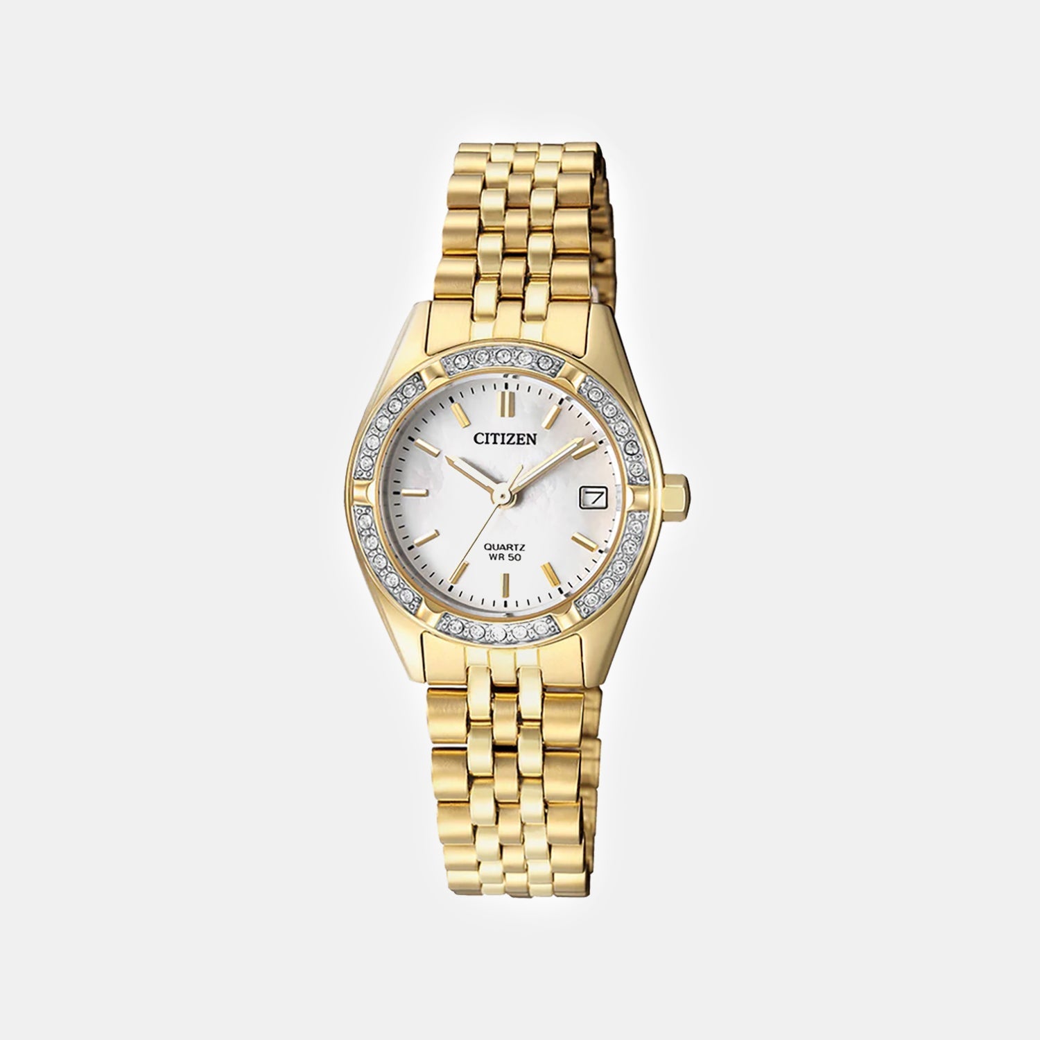 Classic Women Quartz Mother Of Pearl Dial Analog Stainless Steel Watch EU6062-50D