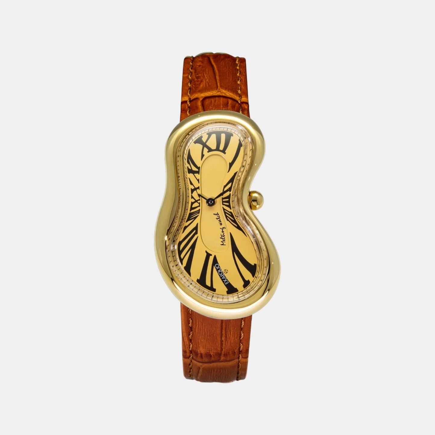 Classic Unisex Quartz Gold Dial Analog Leather Watch EX0002.0003