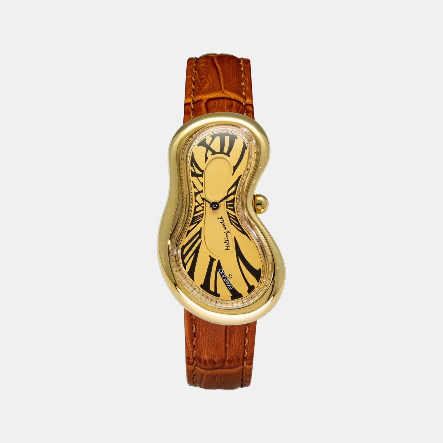 Classic Unisex Quartz Gold Dial Analog Leather Watch EX0002.0003