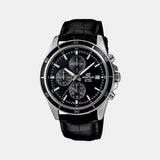 Edifice Men Quartz Black Dial Chronograph Leather Watch EX096