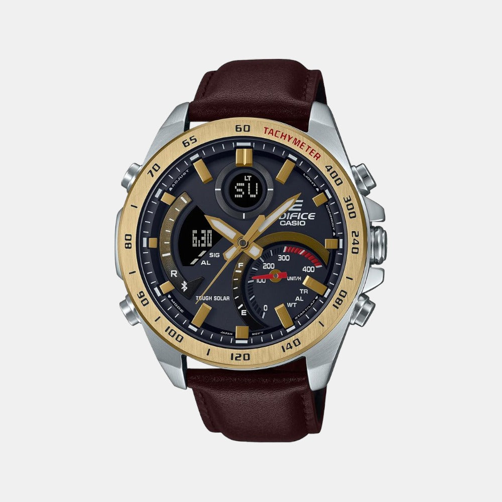 Edifice Men Quartz Grey Dial Analog-Digital Leather Watch EX530