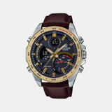 Edifice Men Quartz Grey Dial Analog-Digital Leather Watch EX530