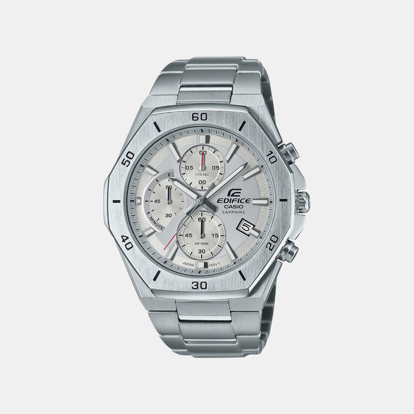 Edifice Men Quartz White Dial Chronograph Stainless Steel Watch EX552